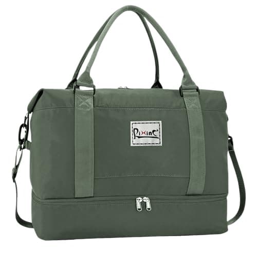Large Weekender Bags for Women Travel Duffel Bag with Shoes Compartment & Wet Pocket, Carry on Bags for Airplanes Women, Duffel Bag Gym Tote Overnight Bag, Olive Green-A, L