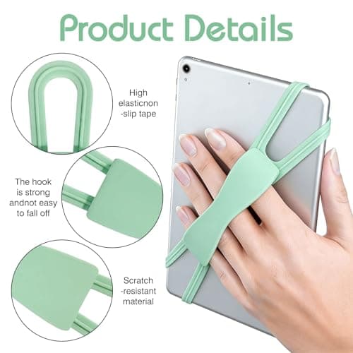 Comfortable Hand Strap Holder Compatible with Kindle, Stretchable Finger Grip for 4.7-8 Inch Screens, Light, Ideal for Bed Reading & Travel, Fits Kobo, Voyage, Paperwhite, Oasis, Kindle Fire (Green) — view 3