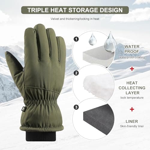 Ski Gloves Winter Gloves Waterproof Windproof Men Women Warm Cold Weather Gloves Touch Screen Finger (Army Green) — view 4