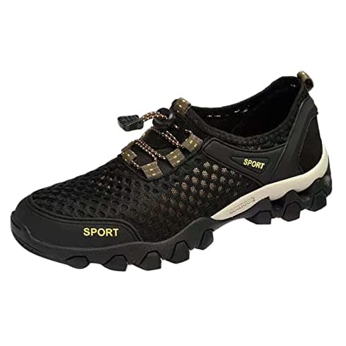 Men Summer Mesh Breathable Hiking Shoes Comfortable Walking Shoes Outdoor Travel Shoes Fashion Casual Sports Shoes Fashion Sneaker Men 12 (Black, 7)