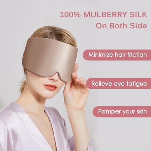 OLESILK 100% Natural Mulberry Silk Eye Mask for Sleeping, Large, Taupe — view 5