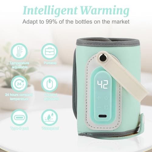 Portable Baby Bottle Warmer Bag with USB Charging & LCD Display | 21W Cordless Electric Milk Warmer for Travel | 5-Gear Adjustable Baby Milk Warmer Compatible with Tommee Tippee/MAM/Lansinoh Bottles — view 5