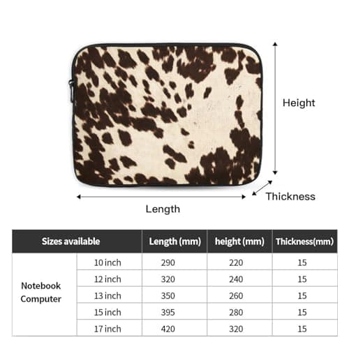 Brown Cowhide Printed Laptop Sleeve Case 15 Inch - Protective Laptop Cover Bag Shockproof Notebook Computer Bag For Men And Women — view 4