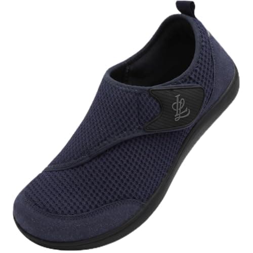 Mens Trainers Wide Fit Barefoot Walking Shoes Zero Drop Breathable Adjustable Sneakers Navy Size 13 Wide