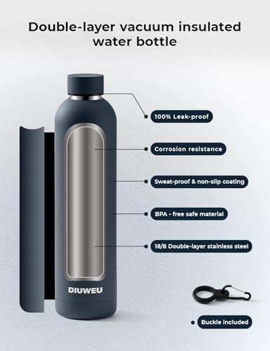 Stainless Steel Water Bottle Double Wall, Insulated Metal Water Bottle with Clip, 350ml/500ml/750ml/1L, BPA Free, 24hrs Cold & 12hrs Hot, Suitable for Sports, Camping, Hiking, Cycling, Gym, Travel — view 4