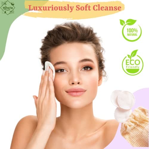 Hima'la 12 Reusable Makeup Remover Pads, Organic Cotton Pads with Wash Bag — view 2