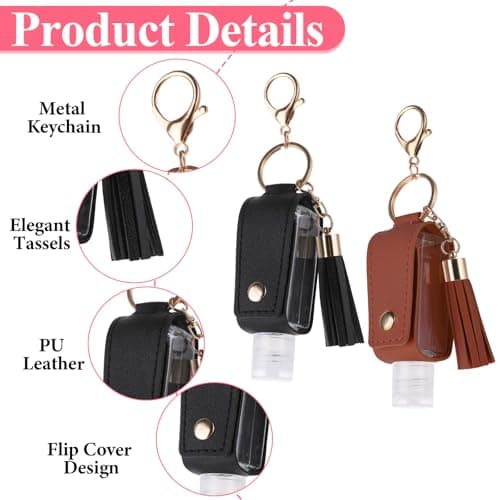 Molain 2 Pcs Hand Sanitizer Keychain 30ml Portable Leather Hand Sanitizer Holder Leakproof Empty Bottles Hand Sanitizer Travel Holder Bottle Refillable for Lotion Liquid Soap Shampoo(Brown,Black) — view 3