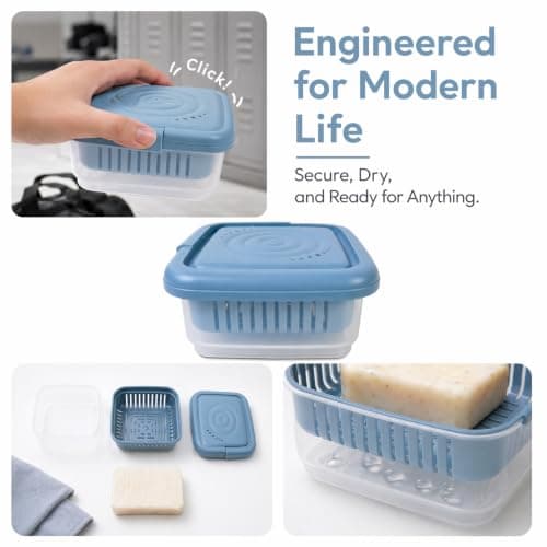 Travel Soap Dish with Lid and Drainage Layer, Leak-Proof Portable Soap Box Case Holder for Shower, Gym, Camping and Bathroom, Compact Shampoo Bar Container — view 4