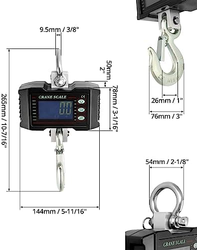 QWORK® Digital Hanging Scale, 1000KG / 2204LBS, Aluminum Digital Luggage Scale, For Wharf Weighing, Steel Raw Materials, Fishing — view 6
