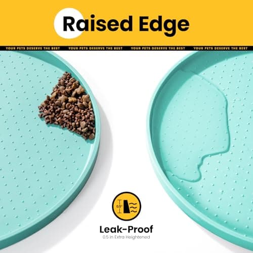 Conlun Cat Food Mat,1.2 cm Raised Edges Dog Bowl Mat for Spill Containment,BPA-Free Silicone Pet Food Mats for Floors Waterproof,Rubber Dog Feeding Mat for Food and Water Bowls(Turquoise,48x30cm) — view 2