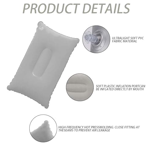 2-in-1 Inflatable Travel Pillow (32x22cm) - Soft Flocked Neck & Lumbar Support Pillow, Ideal for Sunbathing Hiking, Portable Travel Cushion (Blue&Gray) — view 3