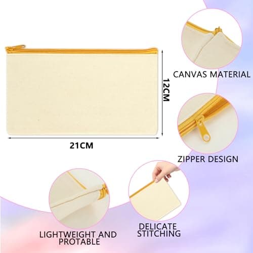 ASelected Multipurpose Canvas Bags with Zipper - 15 Pcs Plain Canvas Zipper Pouch for Travel, DIY Craft School, Multi Color — view 2