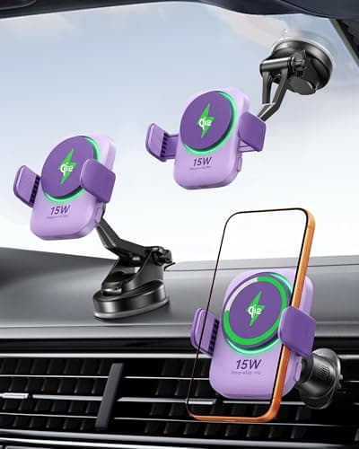 INIU [15W, Purple] Car Mount Charger, Qi2 Certified Ultra-Stable Car Wireless Charger with Fast Charging, Air Vent Clip & Cooling Fins for iPhone 16 Pro Max/15/14/13/12 Accessories — view 2