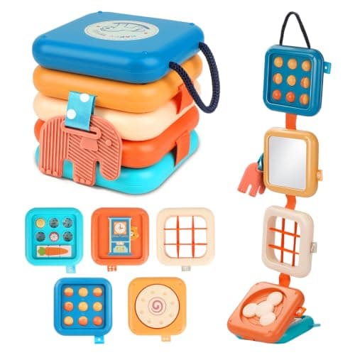 ZCOINS Foldable 5-Panel Activity Busy Cube for Toddlers 18M+, Home & Travel Montessori Sensory Busy Board with Fine Motor Activities, Independent Play Baby Toy Airplane Essentials & Learning Gift