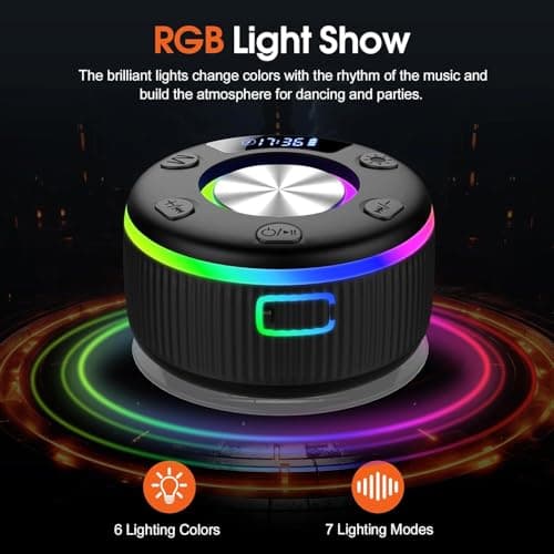 PRSCFUM Bluetooth Shower Speaker, Portable Bluetooth Speaker with Time Display, 2026 IPX7 Waterproof Wireless Speaker with RGB Lights, Deep Bass, Suction Cup for Bathroom, Travel, Outdoor, Party — view 3