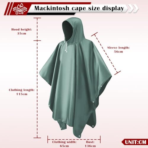 CHGANG Waterproof Poncho Adult, Reusable Rain Poncho Lightweight Waterproof Raincoat Emergency with Hood for Outdoor Hiking Camping Cycling Traveling (Green) — view 3