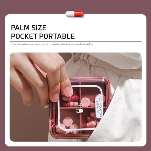 PAITOK Small Pill Case,Portable Pill Box BPA Free Travel Pill Organiser Moistureproof Tablet Box Cute Pocket Pill Box with 4 Large Compartmensts for Medication, Vitamin, Supplement(Pink) — view 5