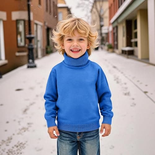Boys Thermal Turtleneck Jumper Kids Ribbed Knitted Pullover Sweatshirt Girls Autumn Winter Warm Plain Sweater Plain Mock Neck Long Sleeve Jumpers Baby Soft Comfy Tops (Blue, 18-24 Months) — view 2