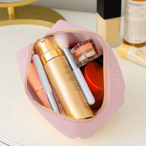 YONEEKSS Corduroy Makeup Bag Small Cosmetic Pouch for Handbag (Pink) — view 3