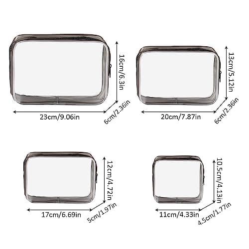 KEYRI 4 Pcs Clear Travel Toiletry Bag Makeup Bags Portable Waterproof Toiletry Bags for Women Men Airport Security Liquids Bags TSA Approved Holiday Travel Accessories Cosmetic Bag Organizer (Black) — view 3
