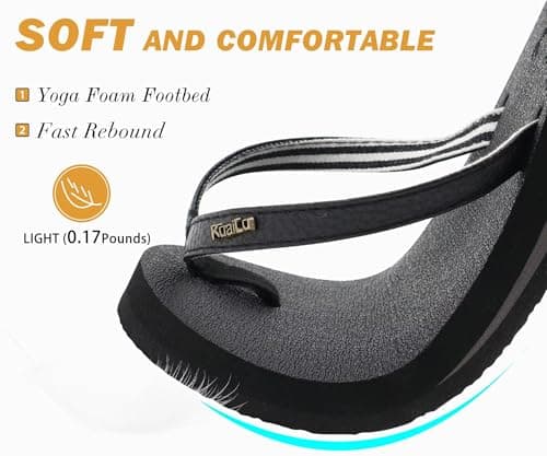 KuaiLu Flip Flops Women Fabric Arch Support Sandals Beach Thong Black 8 — view 4