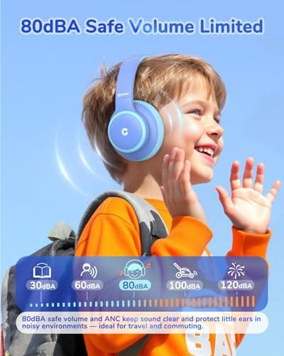 iClever BTH26 Active Noise Cancelling Headphones for Kids Airplane Travel — view 4