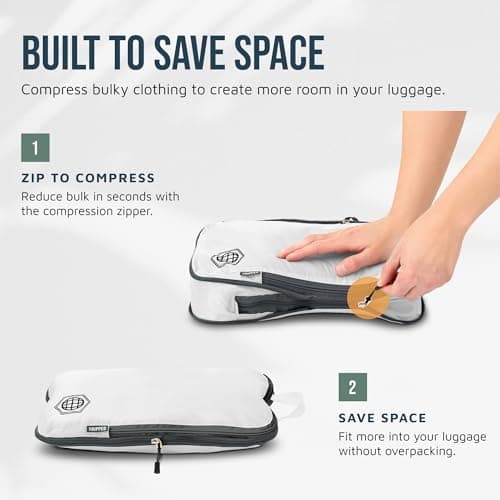 Extra Large Compression Packing Cubes for Travel-Extra Large Packaging Cube Luggage Organizers 7 Piece Set-Ultralight, Expandable/Compression Bags for Clothes (White/Grey) — view 4