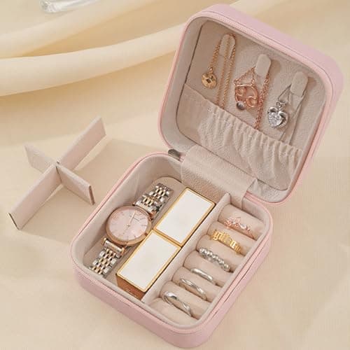 Hongbaite 2 Pack (White+Pink) Small Travel Jewellery Box Mini Jewelry Case Faux Leather for Women Girls — view 4