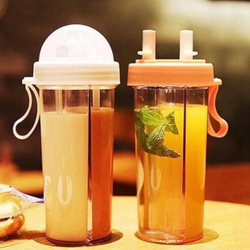 2 in 1 Water Bottle, 600ml Dual Use Water Bottle, Double Sided Straw Cup Water Bottle with Straw Portable Sports Water Bottle Dual Use Bottle Two Straws Couple Water Cup for Camping Travel(White) — view 5