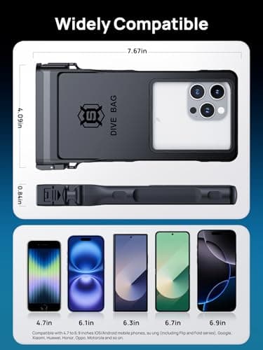 Lanhiem Waterproof Phone Case Universal, Professional IPX8 Waterproof 15M Diving Phone Cover [Underwater Touchscreen] Case for iPhone Samsung Google Xiaomi and 4.7-6.9'' Mobile Phones, Black — view 5