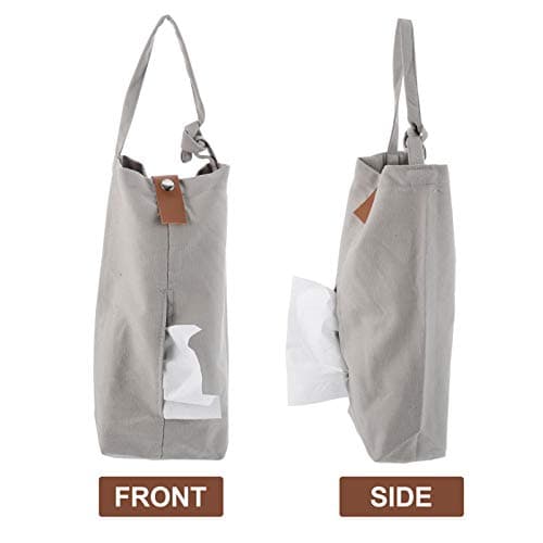 Luxshiny Car Tissue Bag Hanging Canvas Tissue Holder Easy Access and Wall Hanging for Bathroom and Living Room Use Car Seat Travel Organizer — view 3