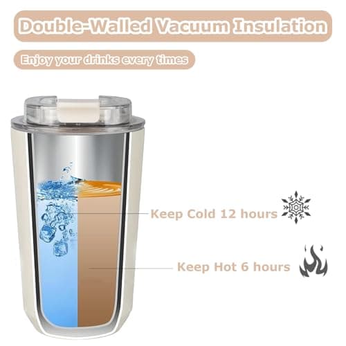 chenqi 380ml Insulated Coffee Cup with Leakproof Lid,Reusable Double Walled Coffee Mug,Stainless Steel Thermal Cup for Hot Cold Drinks (Beige) — view 5
