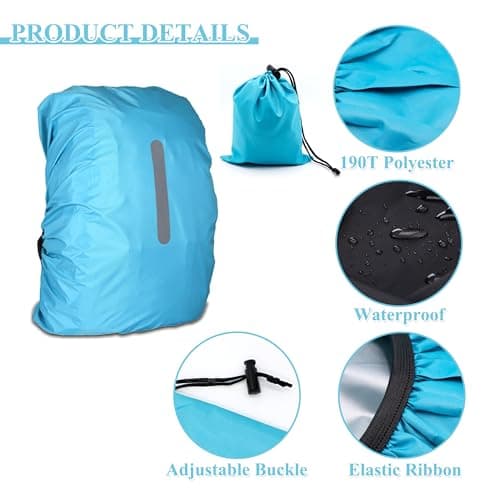 Waterproof Backpack Cover with Reflective, 40L-50L Rucksack Rain Cover with Storage bag, Rainproof Rucksack Cover for Hiking Camping Traveling Cycling (Blue, L) — view 4