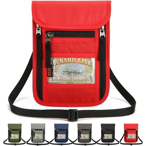 Tcdwla RFID Blocking Travel Wallet, Neck Cell Phone Holder, Travel Wallet, Waterproof Travel Wallet, Portable Travel Passport Holder, red, M