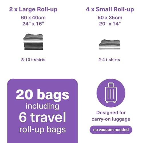 Bramble 20 Pack Vacuum Storage Bags for Clothes & Travel, 7 Sizes — view 6