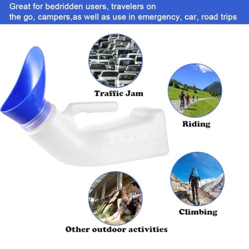 Unisex Urinals Urine Bottles for Men and Women Portable Emergency Urinal Toilet with Lid & Accessory Funnel Spill Proof for Car, Travel, Elderly & Incontinence 1 Pack 1200ML — view 3