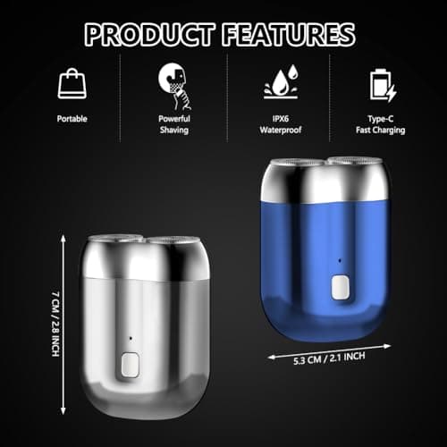 LOPHE New Mini Electric Shaver, Men's Portable Magnetic Electric Shaver Pocket Dual Head USB Rechargeable Waterproof Compact, Wet and Dry, Suitable for Travel and Home(Silver) — view 2
