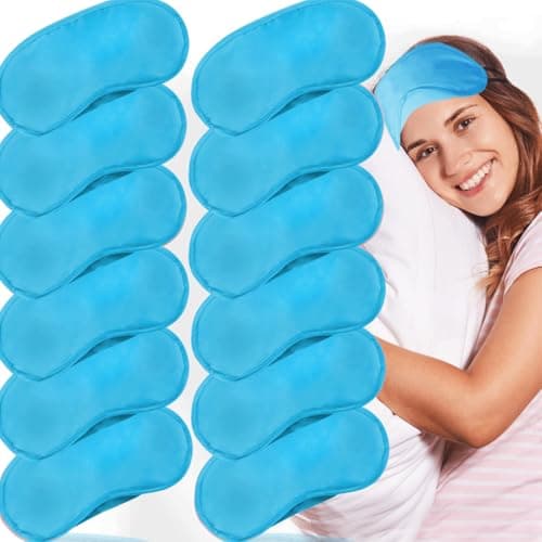 12 Pack Blindfold Eye Mask Cover Sleep Mask for Party Games Travel Sleep Team Build Party Supply with Adjustable Strap for Women Men Kids, Light Blue
