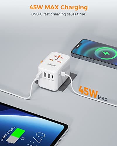TESSAN 45W Universal Travel Adapter Worldwide with PD USB C Fast Charging — view 4