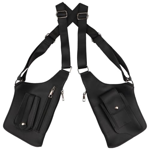 HONMINHUA Underarm Shoulder Bag for Men, Double Shoulder Bag with Adjustable Strap Anti-Theft Backpack Underarm Case, Sentinel Bags, Multi-Pocket Men's Leather Bags for Wallet Pocket Phone(Black)