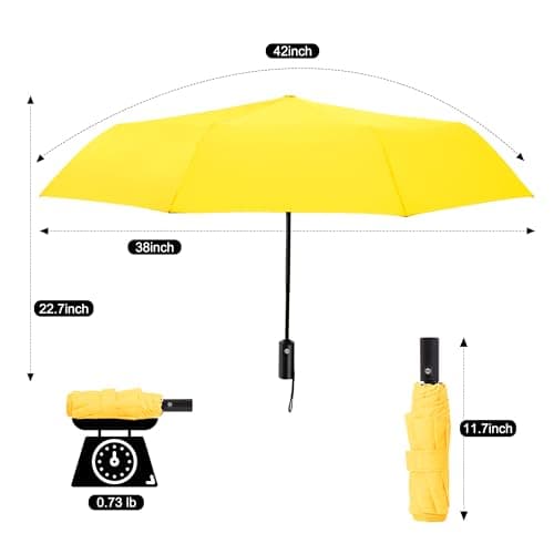 SoulRain Travel Umbrella - Windproof and Compact Umbrella for Rain - Perfect Large Auto Folding Umbrella - Ideal Car umbrella, Golf umbrella, and Travel Companion (Yellow) — view 4