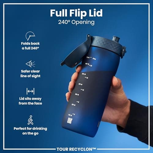 ION8 Sports Water Bottle, 750 ml/24 oz, Leak Proof, Easy to Open, Secure Lock, Dishwasher Safe, BPA Free, Flip Cover, Carry Handle, Soft Touch Contoured Grip, Easy Clean, Odour Free, Navy — view 4