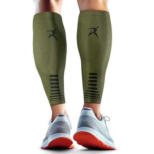 Rymora Calf Compression Sleeves for Men & Women (Ideal for Sports, Running, Shin Splints & More) (One Pair) (Olive Green) (Medium) [M]