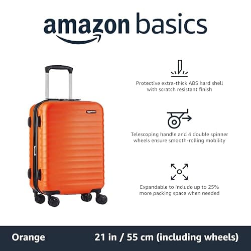Amazon Basics Hard Shell Small Suitcase - Expandable ABS Hand Luggage with 4 Double Spinner Wheels - Scratch Resistant and Lightweight Construction - 55 x 37.5 x 25.5cm - Burnt Orange — view 2