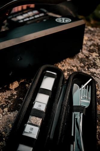 The Nomads Kitchen Portable Cutlery Set with Case | Reusable Stainless Steel Knife, Fork, Spoon & Straw + Salt, Pepper & Sugar | Camping Cutlery Set for Travel, Work, Hiking & Outdoor Eating — view 5