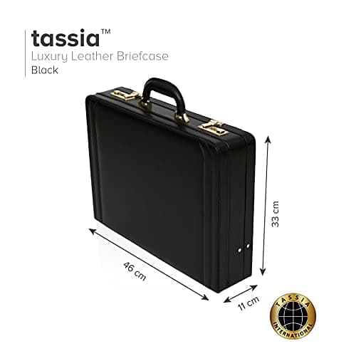 Tassia Briefcases - Medium Leather Executive Attache Case Briefcase - Luxury Suede Interior & Twin Combination Locks - Laptop Hand Luggage Pilot Case — view 3