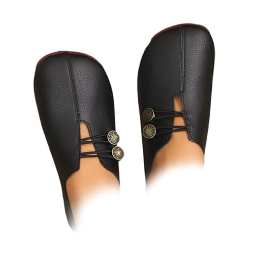 New Soft Leather Ladies Flat Shoes,Orthopedic Loafers for Women,Comfortable Soft Flats Sandals Slip-On Shoes (Black,5)