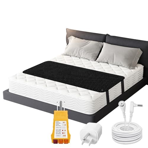 Grounding Mat for Bed,PU Leather Grounding Mattress Cover 27"x78" with Outlet Tester,Adapter,Cord
