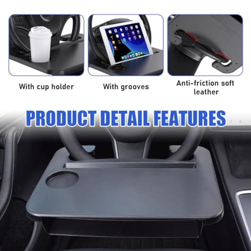 Sylvil 2 in 1 Car Steering Wheel Tray, Steering Wheel Desk with Cup Holder for Laptop Eating Drinking, Auto Seat Gap Filler Organizer, Road Trip Car Accessories for Most Steering Wheels — view 3