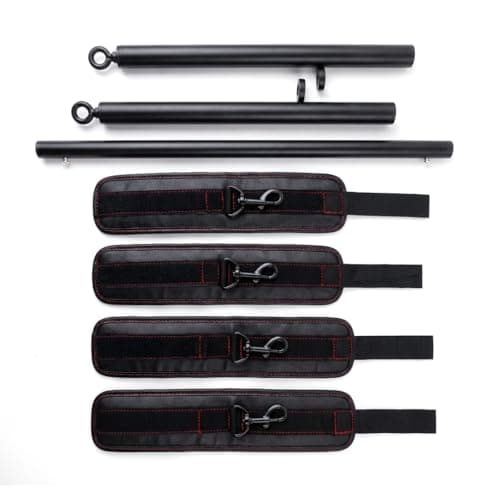 Heavy Duty Stainless Steel Expandable Spreader Bar with 4pcs Furry PU Purple Adjustable StrapsTraining Fitness Kit,Home Indoor Sports Yoga Set (Black+Black PU Cushioned Kit) — view 4